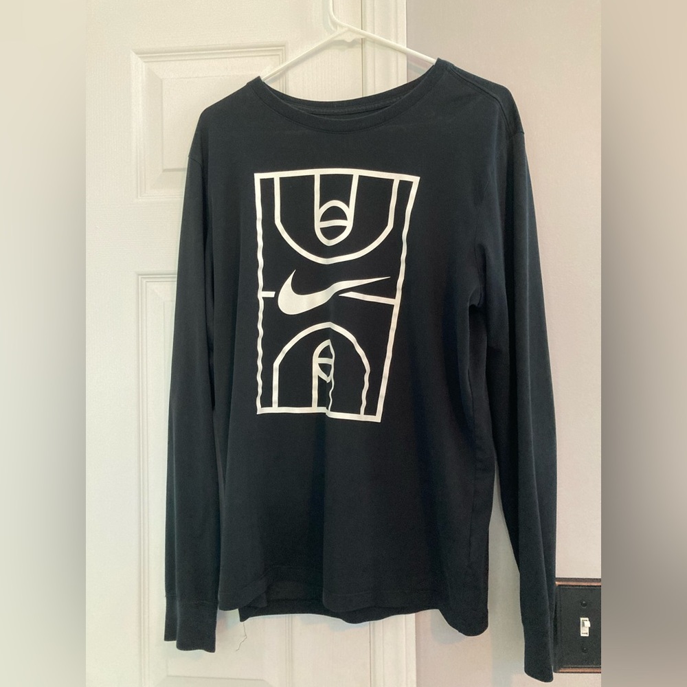Nike High Court Black/White Men's Long Sleeve Basketball T-Shirt Size Large